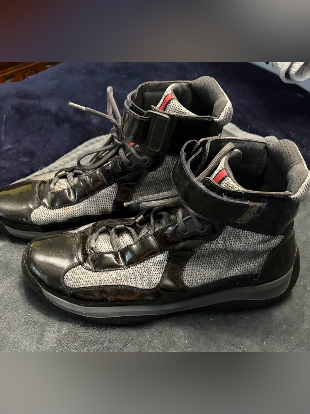 Prada Black and Gray Men's High-Top Sneakers